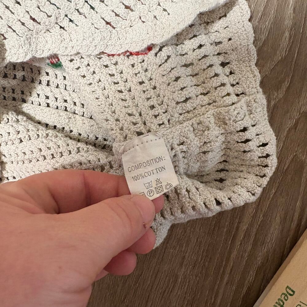 WoWo Strawberry Crochet Cardigan Vest Size Small 100% Cotton Button Front Boho - Picture 8 of 10